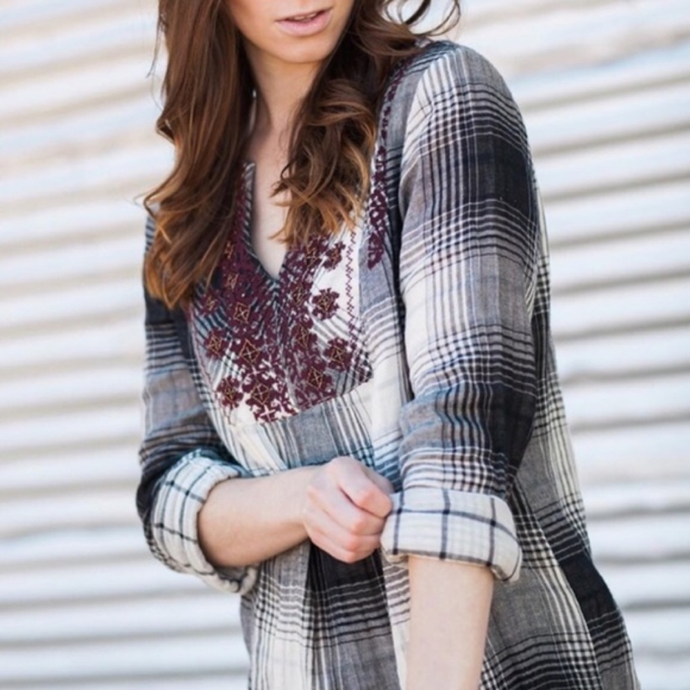 Anthropologie Floreat Plaid Embroidered Tunic XS - Picture 1 of 6